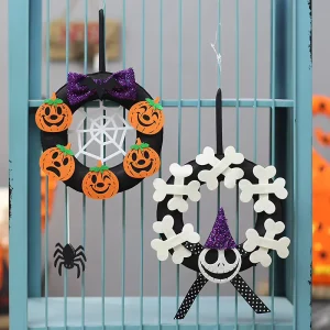 New Halloween and Ghost Festival Pumpkin Skull Decorative Garland Rattan Ring Festival Hanging Decoration Hanging Item Props