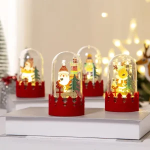 New Holiday Christmas LED Luminous Wood Ornament Santa Claus Decoration