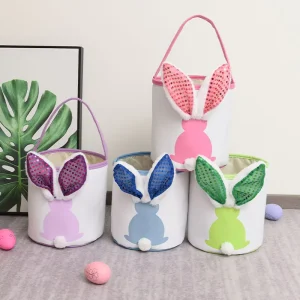 New Luminous Easter Egg Hand Basket Barrel Candy Gift Bag with Rabbit Ears for Festival Decoration
