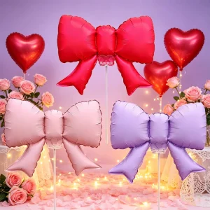 New Matte Color Handheld Bowknot Balloons Foil Bow Tie Birthday Party Valentine’s Day Thanksgiving Decor