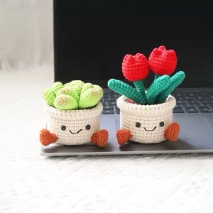 New Model Handmade Crochet Tulip Succulent Potted Plant Small Decorative Home Decoration Desk Valentine’s Day Graduation