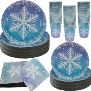 New Modern Blue Snowflake Christmas Party Decoration Holiday Birthday Paper Towel Tray Tableware Set