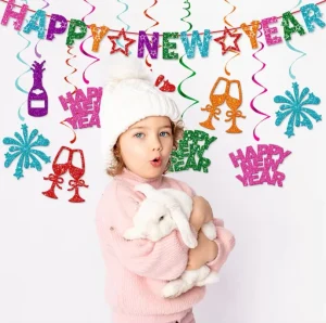 New Product New Year Party Decoration Happy New Year Flag Pulling Flower Spiral Hanging Decoration