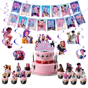 New Set KPOP Demon Hunter Fan Support Birthday Party Supplies Paper Banner Plate Tissue Spiral Snack Box Bottle Stickers