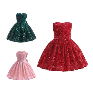 New Sleeveless Sequins Christmas Costumes Kids Dress Baby Girl Clothes Children Party Girls Dresses