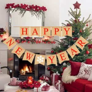 New Snow Red Font Dovetail Happy New Year Banner Bunting New Year Party Decoration Supplies