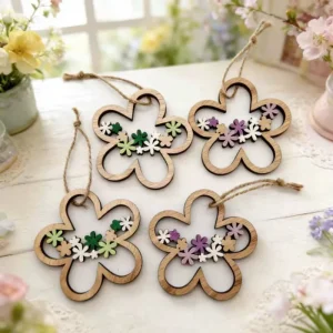 New Spring Wooden Flower Pendant Easter Hanging Decoration Craft