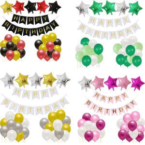 New Style Colorful Star Foil Latex Balloons and Banner with Gold Fish Tail Set for Kids Birthday Party Decoration Party Supply