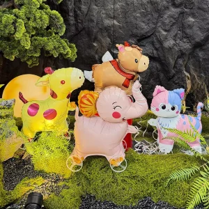 New Styles Walking Animal Foil Balloons with Wheels Kids Birthday Party Decoration Dinosaur Unicorn Lion EN71 ASTM Toys Safety