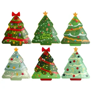 New Trending Eco Friendly Disposable Tableware Set Unique Shape Christmas Tree Paper Plates for Xmas Theme Party Supplies
