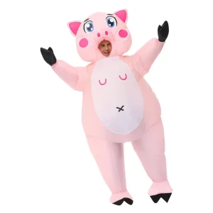 New Unisex Pink Pig Inflatable Adult Mascot Costume Fan+Battery Box Cute Halloween Carnival Party Festive Polyester Material