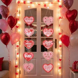 New Valentine’s Day 10PCS Heart Door Hanging Happy Valentine’s Day Party Decoration Banner Lover Surprise Room Hang Decoration