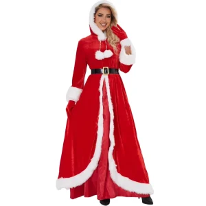 New Velvet Hooded Christmas Costume Queen Party Long Dress Costume Stage Christmas Costume for Women