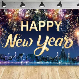 New Year Background Hand Painted Polyester Cloth Countdown Festival Decoration Party Banner Hanging Flag
