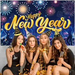 New Year Banner Hanging Cloth Happy New Year Atmosphere Scene Decorative Background Cloth Party Wall Tapestry