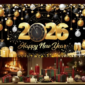 New Year Celebration Atmosphere Lively Fabric Banner Vibrant Polyester Fabric Wall Hanging for Party Decoration