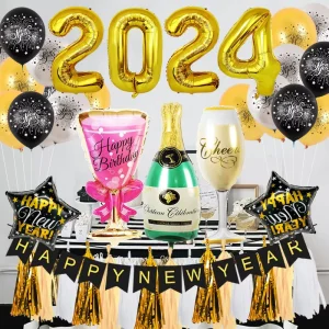 New Year Celebration Foil Balloons Happy New Year Balloons Party Decorations