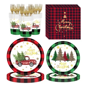 New Year Christmas Decor Red Green 9inch Paper Plate Set Children’s Candy Gift Tableware for Weddings Birthday Celebrations
