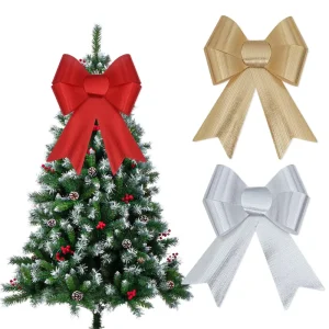 New Year Christmas Decorations Christmas Tree Red Gold Silver Sequin Striped Polyester Bow Hair Accessories Holiday Gifts