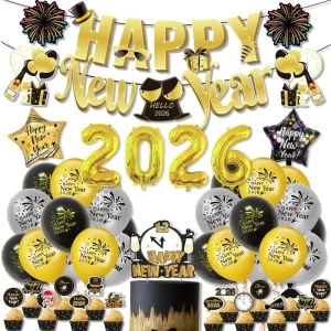 New Year Christmas Photo Props Decor Set 40pcs Latex Aluminum Foil Balloons Ribbons Cake Toppers Banner Party Theme Decorations