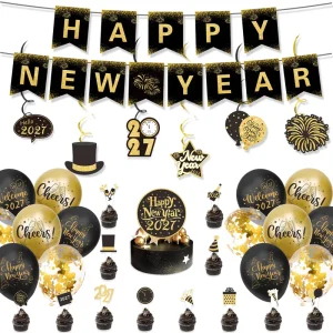 New Year Decoration Banner Bunting Balloons Hanging Swirl Cake Toppers for New Year Decoration Home Mall