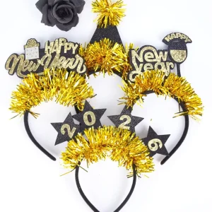 New Year Decoration Headband Black Gold Hat New Year Theme Party Atmosphere Photo Props Gift Box Letter Color
