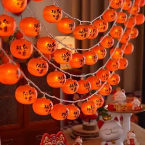 New Year Decoration with Lucky Character Flashing Lights String of Persimmons Auspicious Hanging Decorations Atmosphere Lights