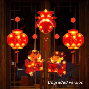 New Year Decorations 3D Hanging Lights Suction Cup Lights Chinese Spring Festival Atmosphere Decoration Luminous Colored Lights