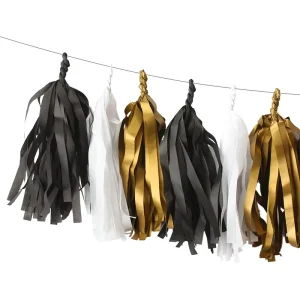 New Year Decorations Wall Hanging Decoration Black White Gold Paper Tassel Garland