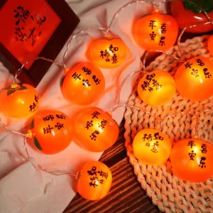 New Year Decorations with Lucky Character String Lights Persimmon Garlands Auspicious Hanging Ornaments and Ambient Lights