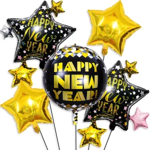 New Year Gold Black Foil Balloons 5pcs set 1Set Bag Party Decorations Supplies