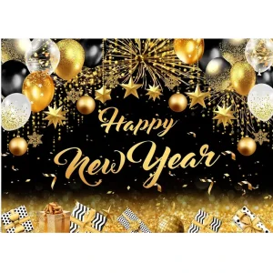 New Year Holiday Party Banner Black Gold Background for Wedding Decorations Christmas Decorations New Year Backdrop