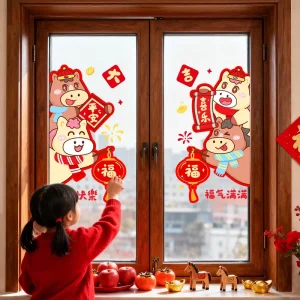 New Year Horse Window Stickers Static Cling Electrostatic Film for New Year Spring Festival Chinese New Year Decorations