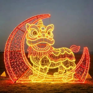 New Year IP65 Waterproof Lion Sculpture Oversized Fiberglass 3D LED Commercial Holiday Light Ornament