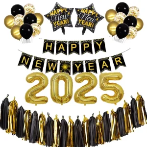 New Year Party Decoration Balloon Set with Paper Banner and Fringe