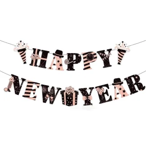 New Year Party Decoration Supplies Letter Banner Romantic Patterns Round Balloon Hat Ornament