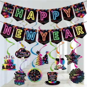 New Year Party Decoration Swirls Streamer Happy New Year Hanging Swirls Decorations for Home Decoration
