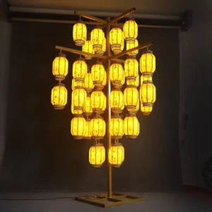 New Year Party Decors Lanterns and Metal Stand Set Chinese Style Outdoor Garden Lantern Light for Festival Celebration