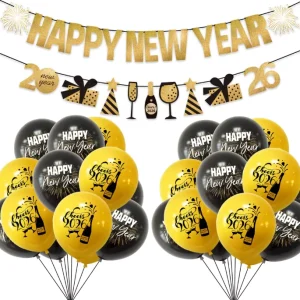 New Year’s Day Party Paper Banner Happy New Year Banner Pulling Fireworks Gifts Party Decoration Supplies