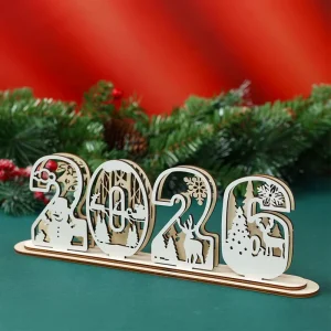 New Year’s Day Wooden Brand Holiday Party Atmosphere Decorative Ornaments with Base Plate Christmas Decoration