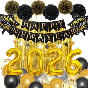 New Years Decorations Include Black Gold Silver Balloon Arch Kit Happy New Years Decorations