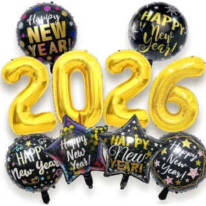 New Year’s Eve Party Decoration Gold Letter Foil Balloon Supplies Happy New Year Banner Sets