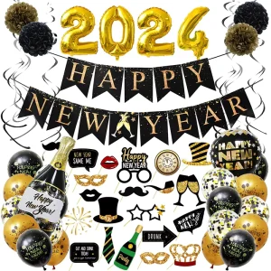 New Years Eve Party Supplies Happy New Year Banner Balloon Gold Number Foil Balloon New Year Festival Party Decor