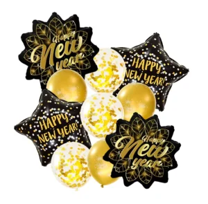 New Year’s Gold Black Background Decorations Happy New Year Balloons Set for Chinese New Year and Christmas Parties