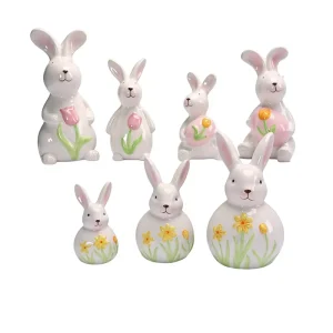 Newly Designed Ceramic Rabbit Home Decoration Easter Bunny Ornaments for Easter Decoration