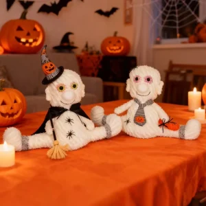 Newly Designed White Quirky Sitting Posture Long Legged Plush Doll with Big Eyes Halloween Door Stop Decoration