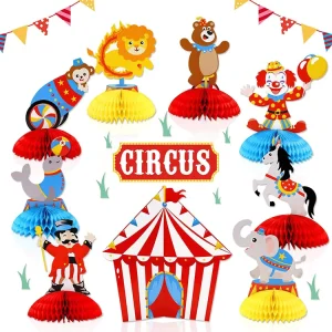 Nicro 9 Pcs Animals Fiesta Carnival Circus Party 3D Table Decorations Honeycomb Centerpieces