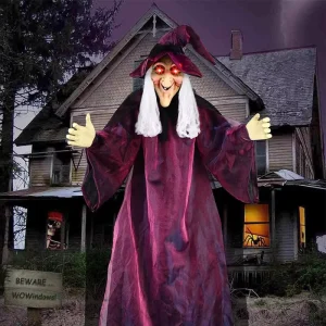 Nicro Hot Selling Latex Witch Ghost with Hat Hanging Pendant Haunted House Horror Glowing Long Hair Halloween Decorations