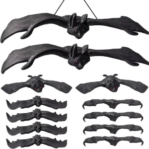 Nicro Price Realistic Black TPR Soft Rubber Flying Bat Hanging Scary Haunted House Decoration Halloween Party Supplies