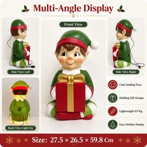 Nighttime Porch Pixie Holding Parcel Illuminated Decoration with Smooth Surface Easy Cleaning and Durable Seasonal Use